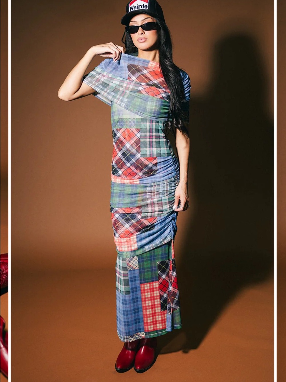 Dressed in Lala Girl From Mars Mesh Dress + Shawl in Mixed Plaids - Picture 5 of 15